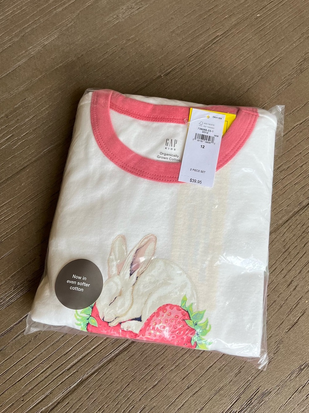 Gap Kids Strawberry Bunny Pajamas Girl Size 12 Organic Cotton Striped Pants NWT!